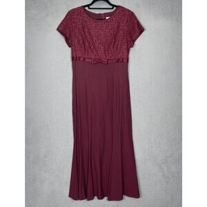 Vintage Just Choon Dress Womens Size 11 Burgundy Lace Maxi Empire Waist Regency